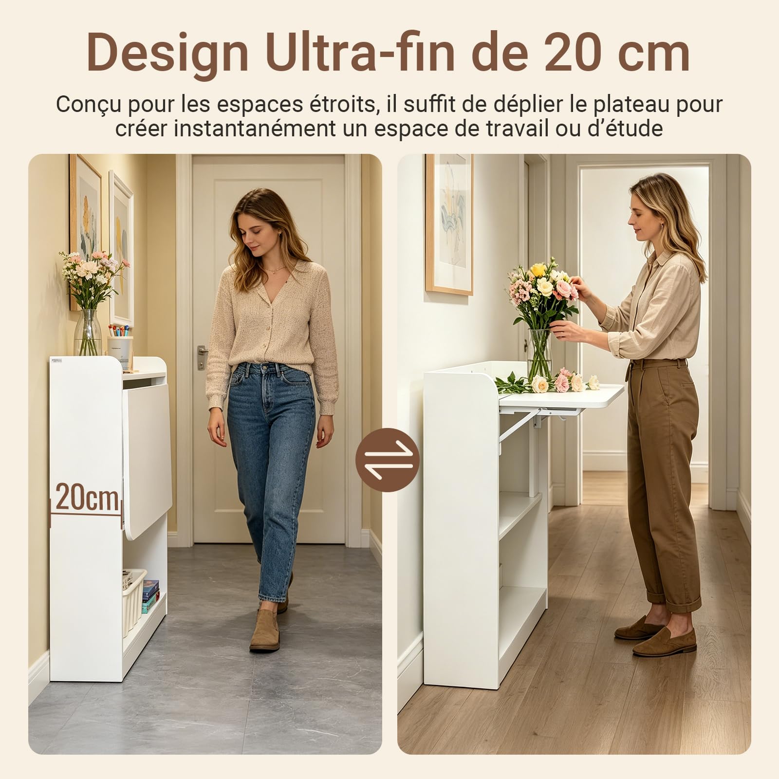 SoBuy Bureau Pliable avec 3 Étagères Gain de Place 64x58x82cm Bureau