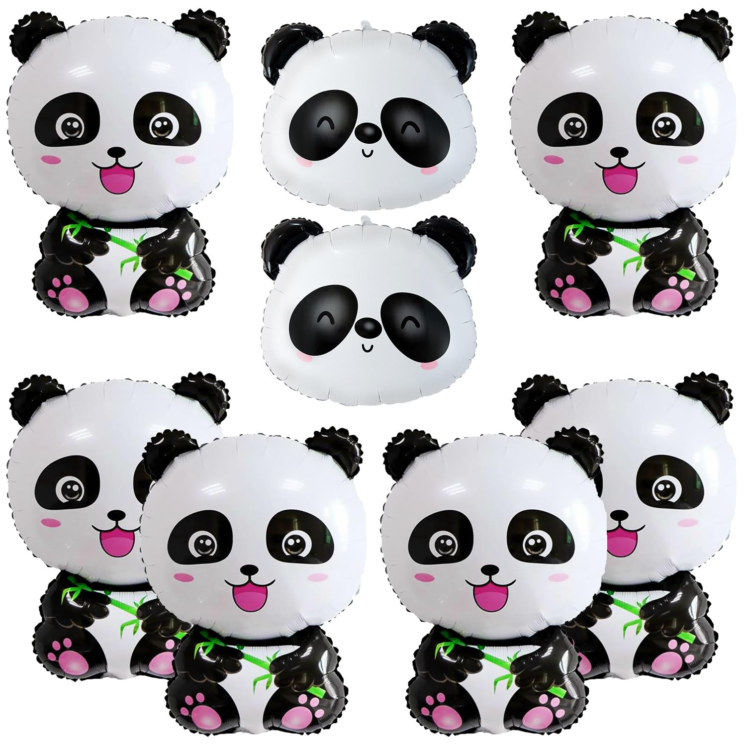 SKIRUP 8pcs Panda Balloons Panda Birthday Decorations Cartoon Foil Balloons for Zoo Jungle Safari Animal Theme Birthday Party Decors Supplies
