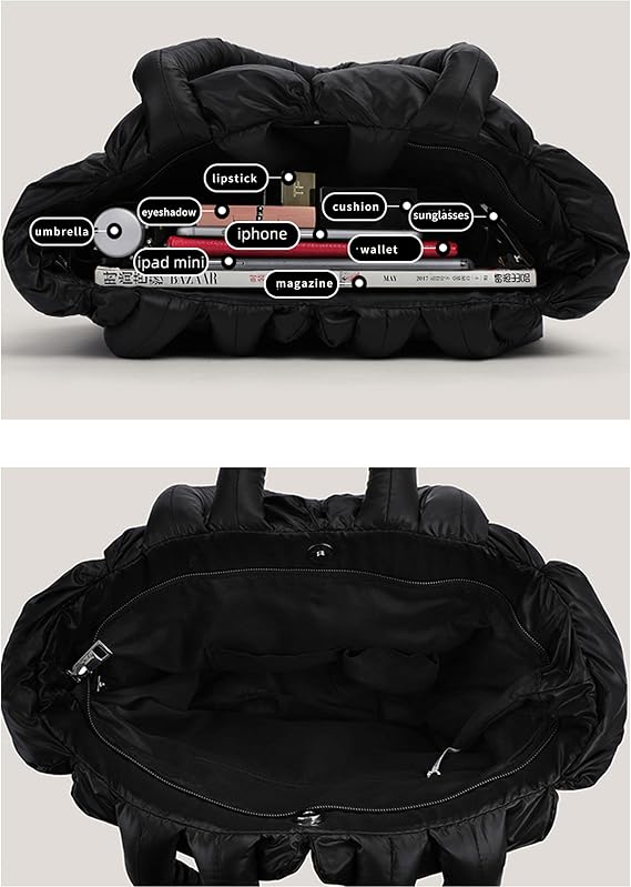 Large Puffer Tote Bag, Trendy Quilted Cotton Padded Handbags for women, Soft Shoulder Bag Nylon Down Pillow Shopper Bag