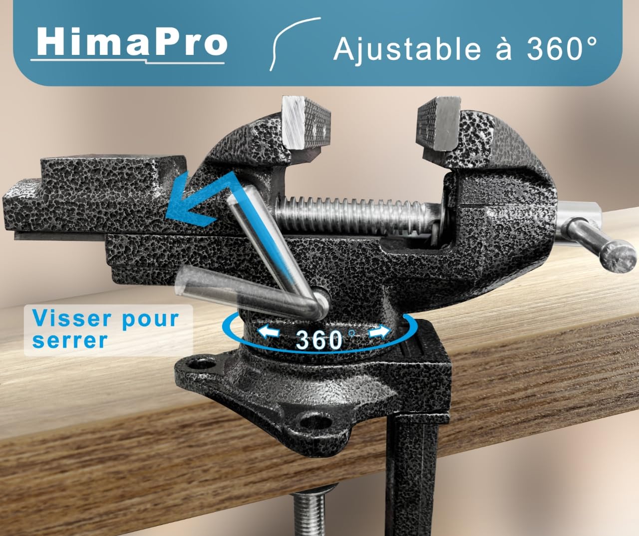 HimaPro Étau d'établi à double usage | Étau de table à pince avec réglage rapide, rotation universelle à 360° – 8,3 cm noir métallique – Étau portable pour le travail du bois, l'estampage des métaux