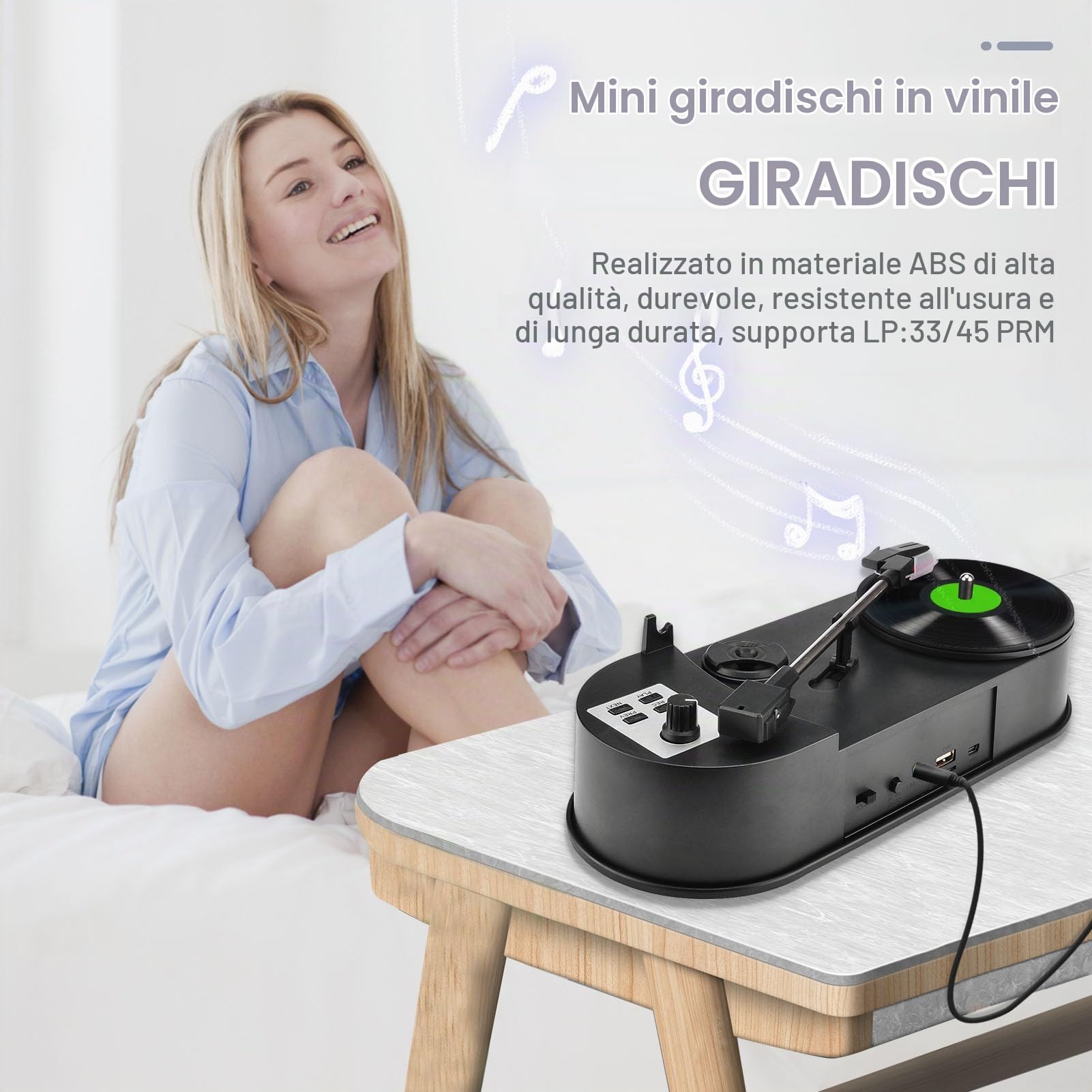 Giradischi USB,33/45 Prm LP Convertitore da Giradischi a MP3 Convertitore da Vinile a MP3 Giradischi con Adattatore 5V CC con Slot per Scheda Micro