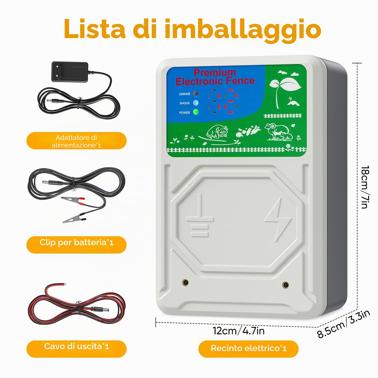 elettrificatore per recinto elettrico con schermo LCD, recinto elettrico per animali con portata di 10KM per allontanare gli animali selvatici, potenza di uscita da 2-3 joule a 13KV