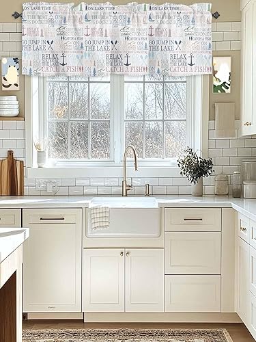 Miniatura 2 de AmbeHome Cenefas de cortina náuticas para decoración de ventanas, cenefa temática de Lake Life para cocina, sala de estar, dormitorio, cenefa de