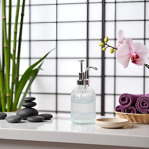 Miniatura 5 de Dispensador de jabón con bomba de vidrio, dispensador de jabón para manos de cocina, dispensador de crema agria, dispensador de bomba de acero