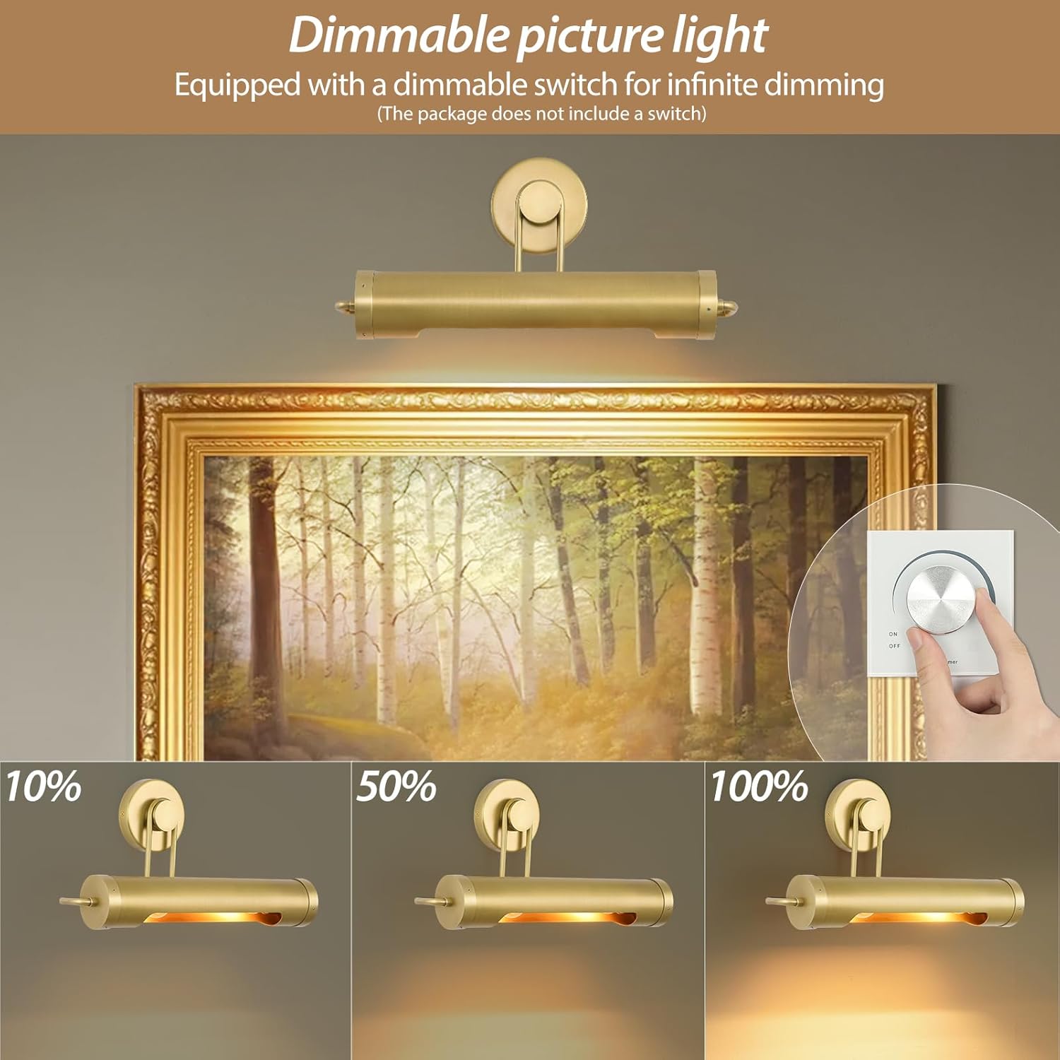 Picture Lights Hardwired Brass 18in Picture Light, Gold Modern Picture Light for Wall, 360°Rotatable Art Light Gallery Lights, Wall Sconces for Painting Display
