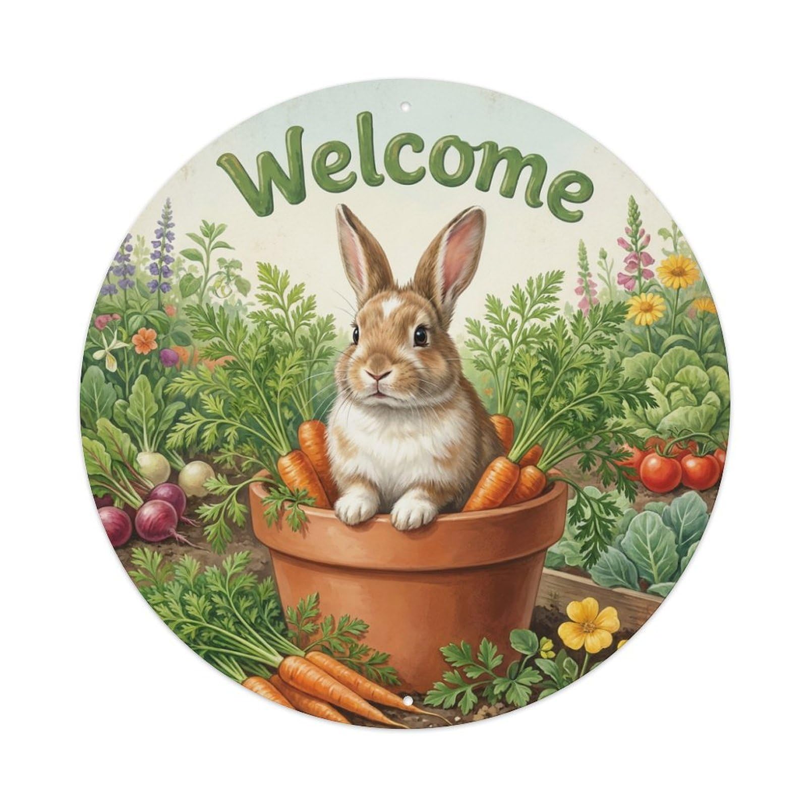 Welcome Rabbit Carrot Patch Metal Tin Sign