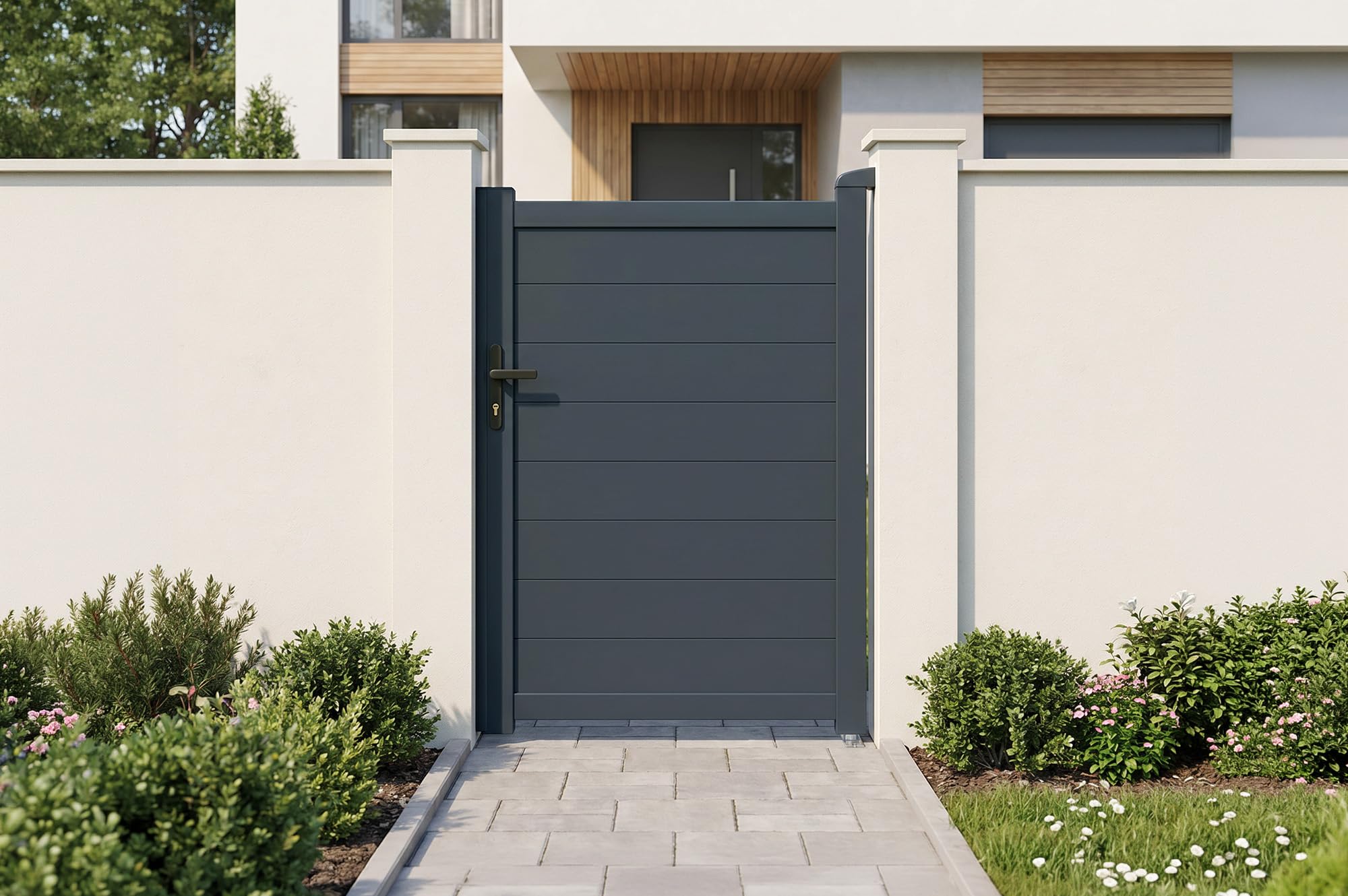Casanoov Puerta peatonal exterior​ 1m EIGER Alt.180cm aluminio gris (Gris antracita, 100 x 140 cm)