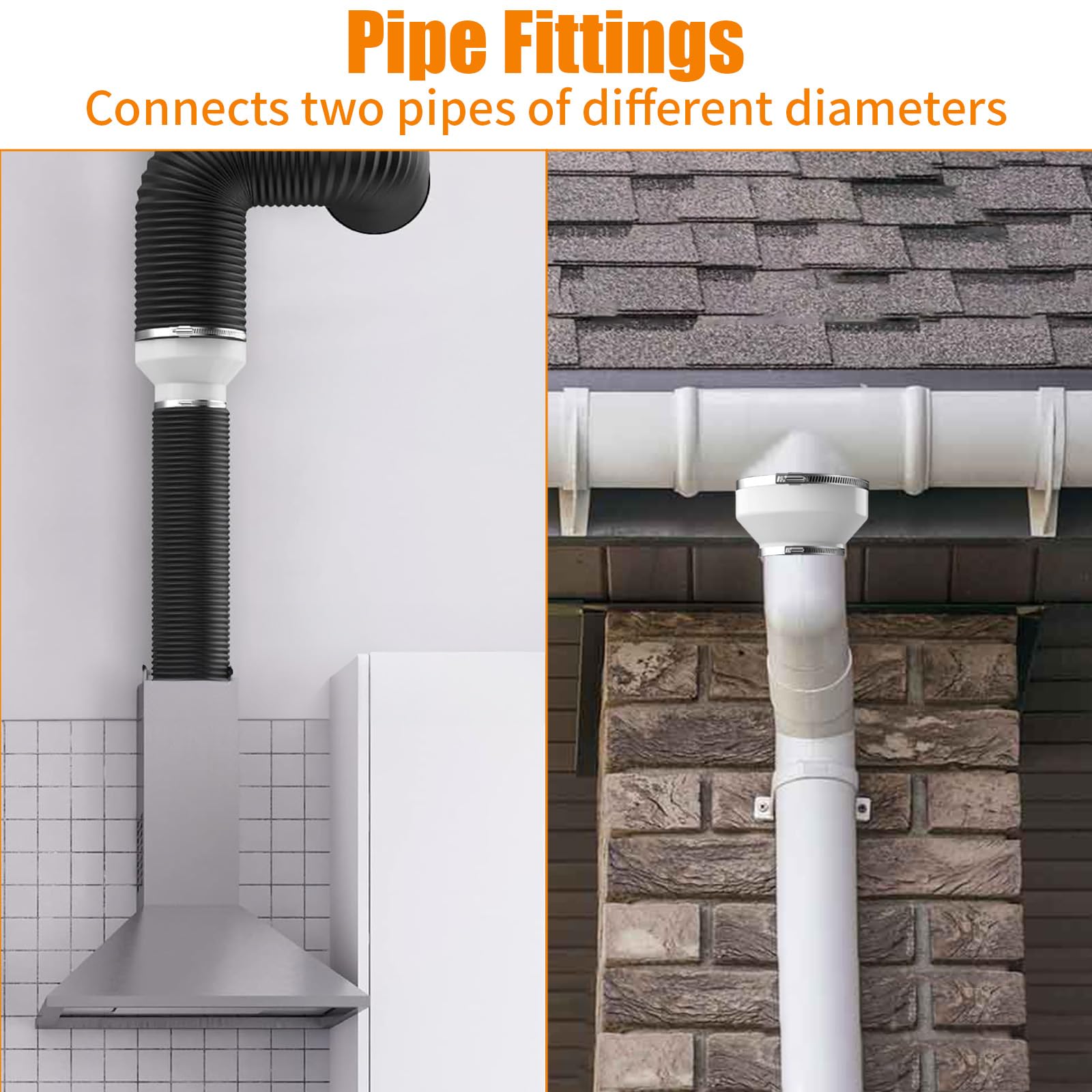 150mm-100mm/6-4 in Round Ducting Reducer with 2 Stainless Hose Clips, Circular Air Duct Reducing Adapter - Image 2