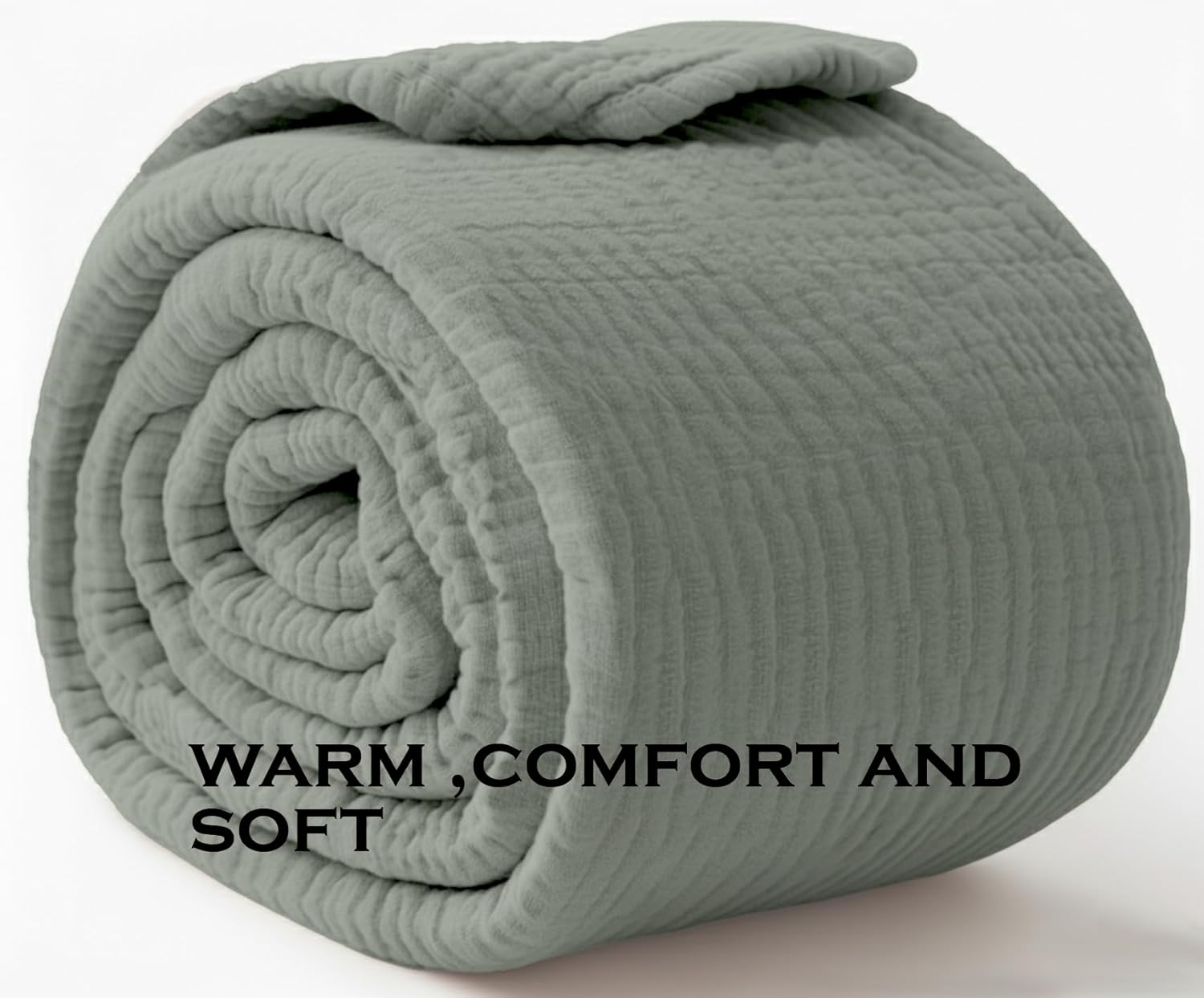 KyraHome 100% Organic Cotton Throw Blankets, 60"x80", Plant Dyed, Lightweight Warm, Gauze Soft Muslin Blankets for Adults, Picnic, Travel, Summer, All Season, Sage Green
