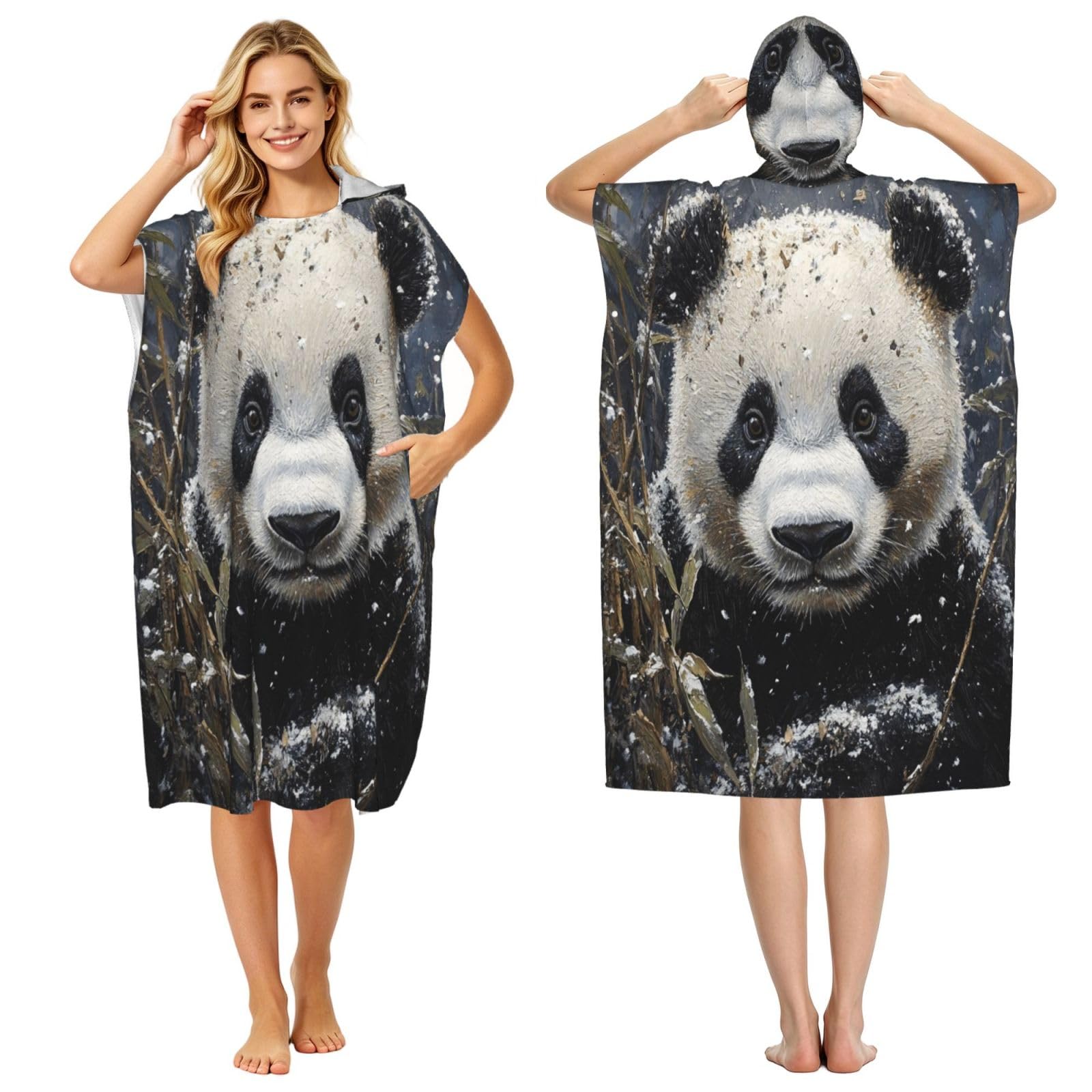 KLGRTJHK Panda Adult Hooded Beach Poncho Towel 43"X35"