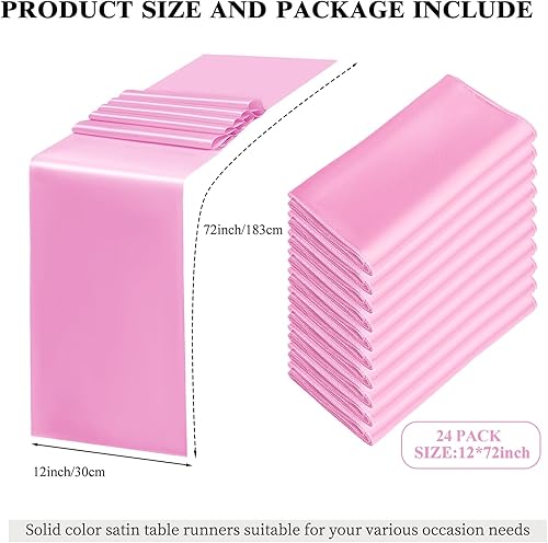 Miniatura 2 de Paquete de 24 caminos de mesa rosas de 12 x 72 pulgadas, centros de mesa rosas para centros de mesa para fiestas, camino de mesa redondo para mesas