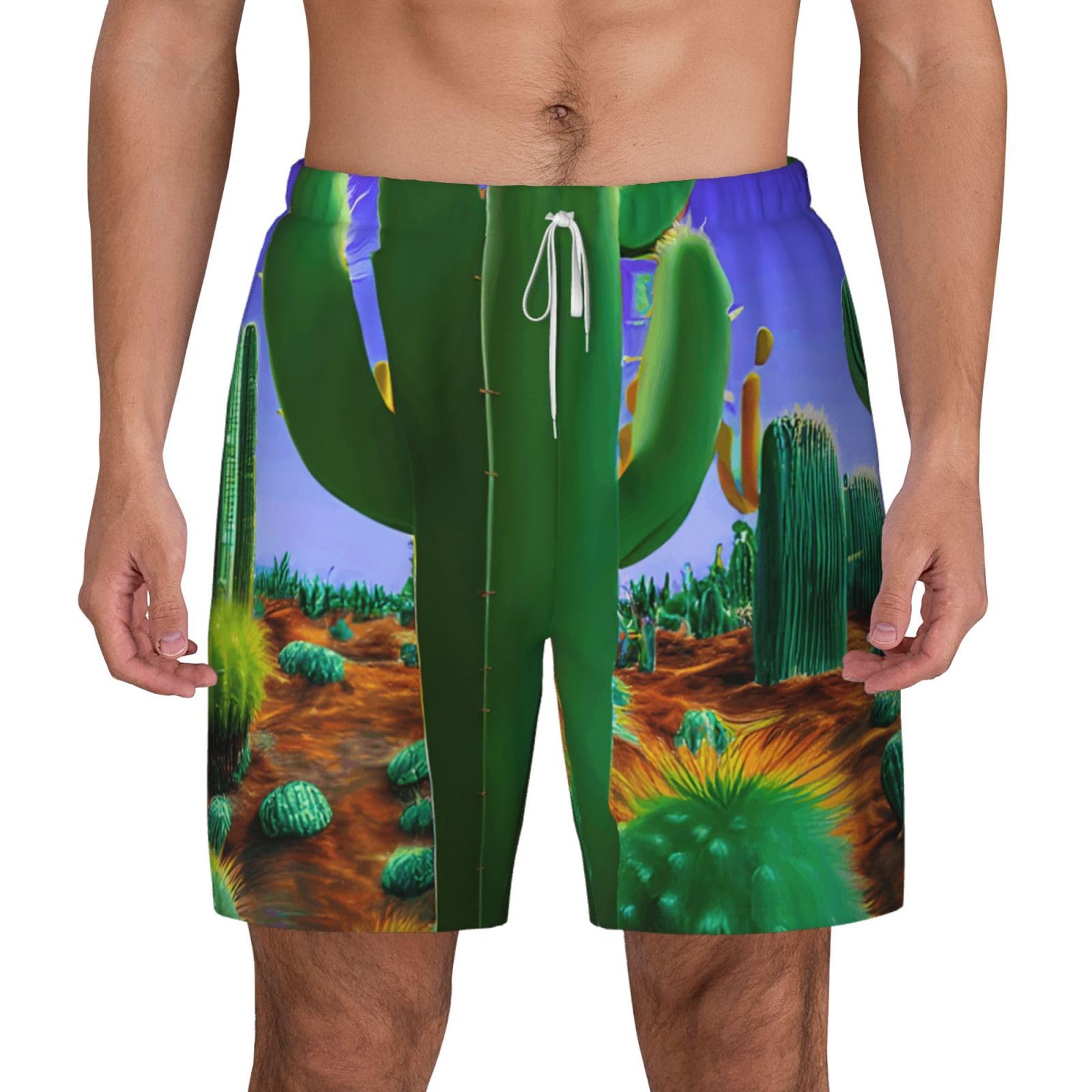 Short de bain pour homme imprimé cactus désert à séchage rapide - 8
