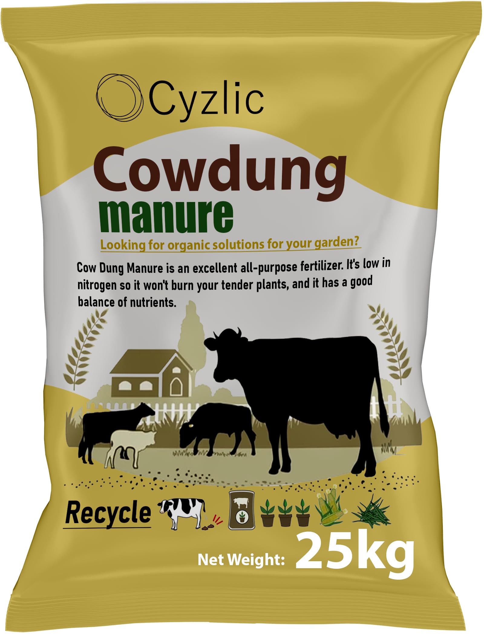 Cyzlic Cow Dung Manure for Plants 25kg | Cow Dung Compost for Plants | Organic Manure for Home Garden | Composed Fertilizer for Plants (B0DC41RMYX) Amazon Price History, Amazon Price Tracker