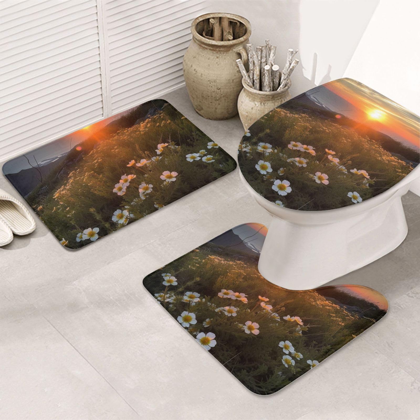 Tapis de salle de bain de qualité supérieure en microfibre fleurs lot de 3