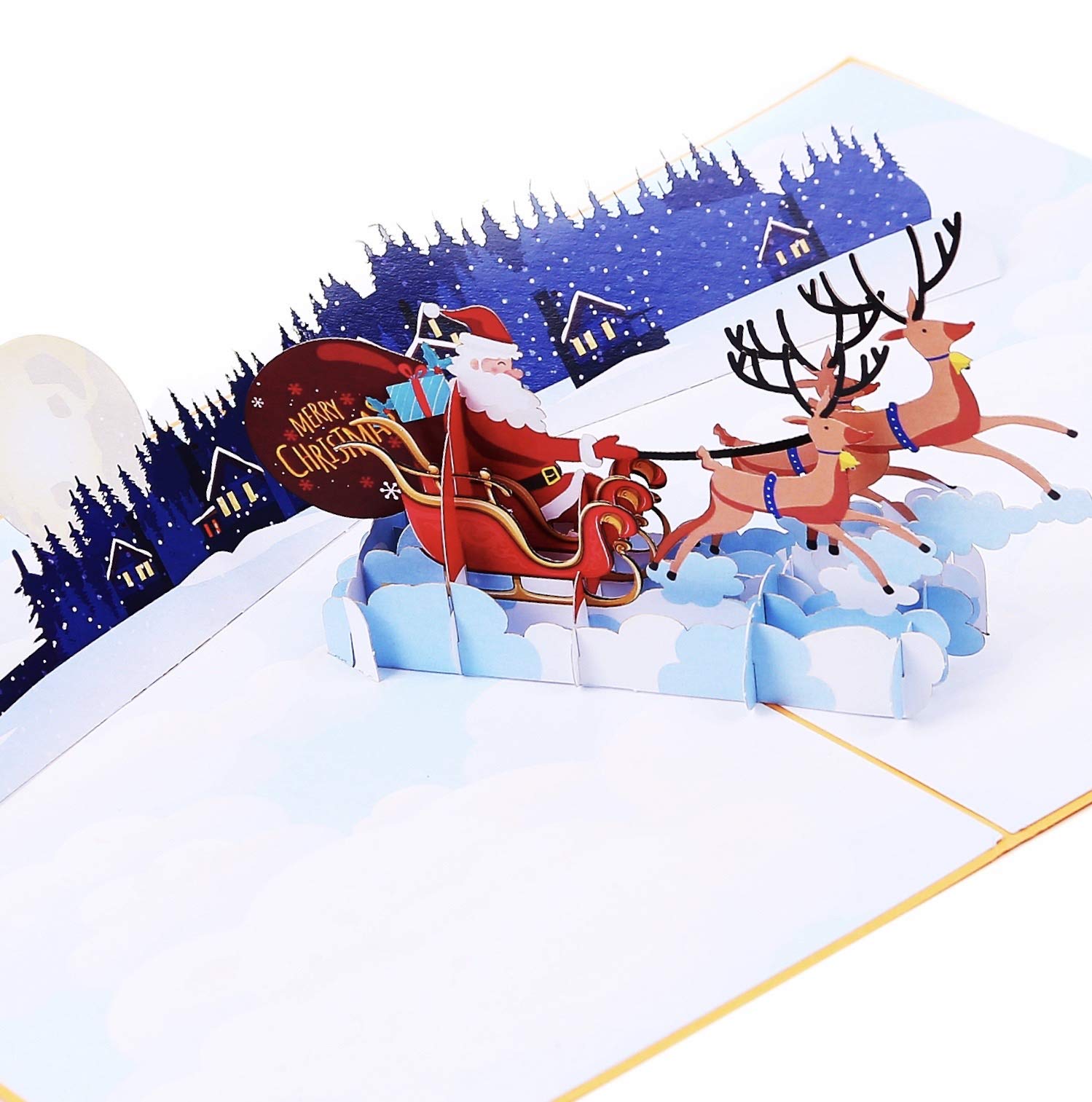 Liif Santa Sleigh & Reindeer 3D Pop Up Christmas Card, Happy Christmas Cards For Kids, Holiday Card, Xmas Card, Gift | With Insert Notes & Envelop | Large Size 8" x 6 "