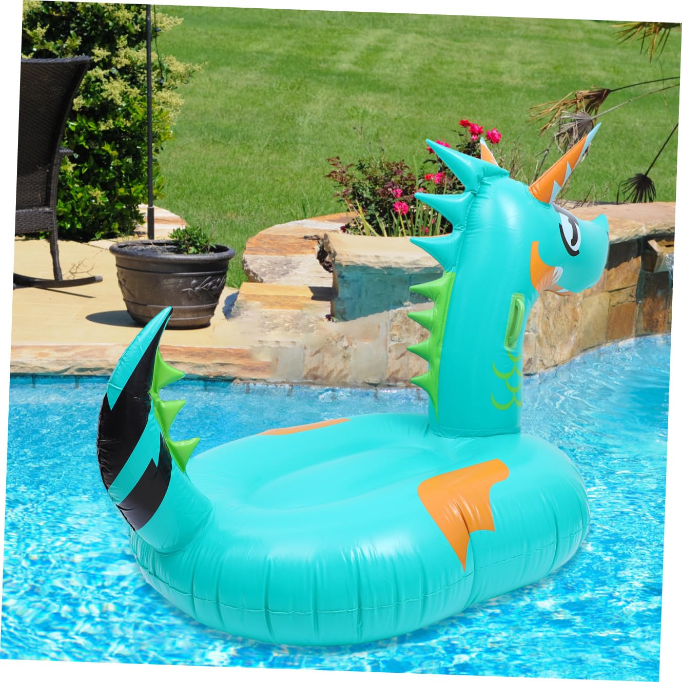 Grünes Aufblasbares Drachen Schwimmbett aus PVC für Erwachsene | Leicht und Tragbar, Kreative Drachenform, Wasserliege mit Zufälliger Griff Farbe Zufällige Farbe