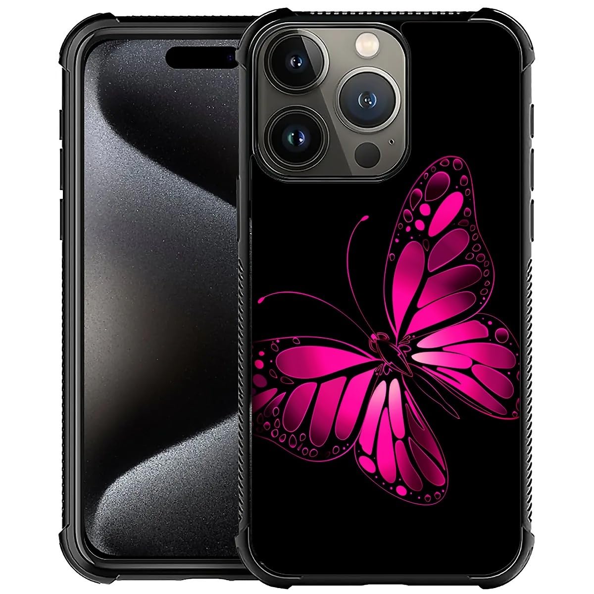 ZHEGAILIAN Compatible with iPhone 16 Pro Case,Pink Butterfly New for Women Girls Case,Shockproof Anti-Slip Drop Protection with Soft TPU Bumper