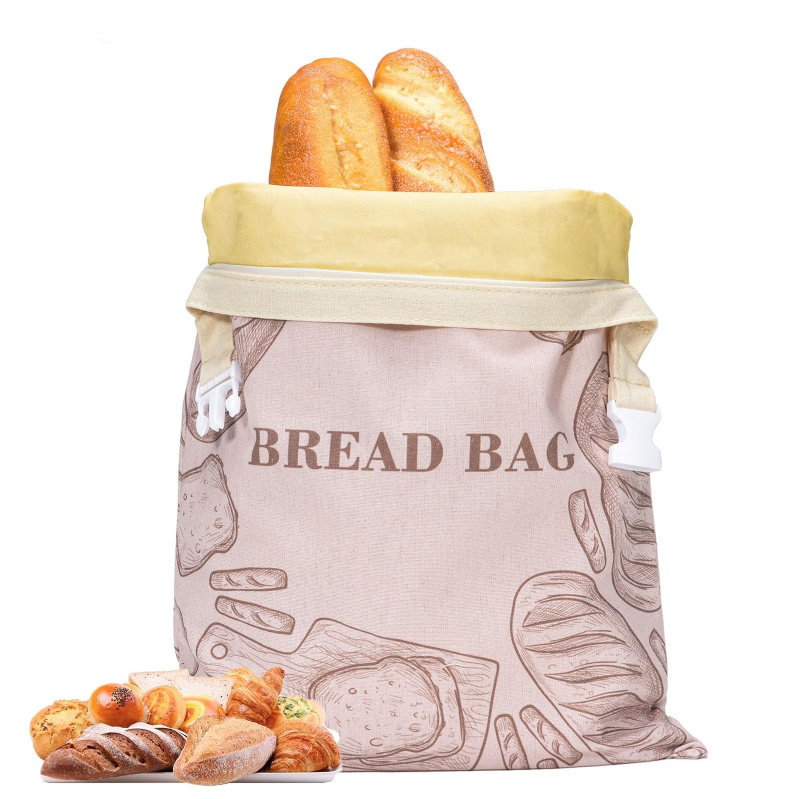SQOYEI Homemade Linen Beeswax Bread Bag Refrigerated Fresh Keeping Sourdough Bread Bags Reusable Bread Storage Bags Portable for Schools