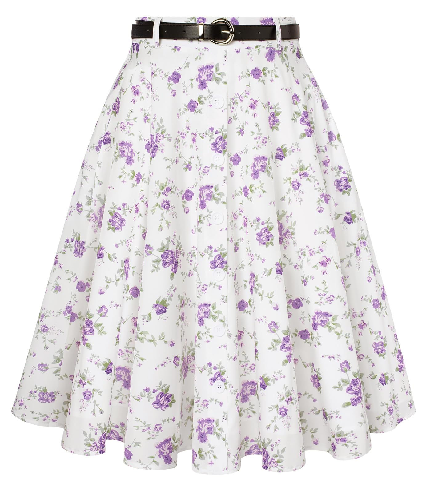 Belle Poque Womens Vintage Stretch High Waist A-Line Flared Midi Skirts with Pockets Belts