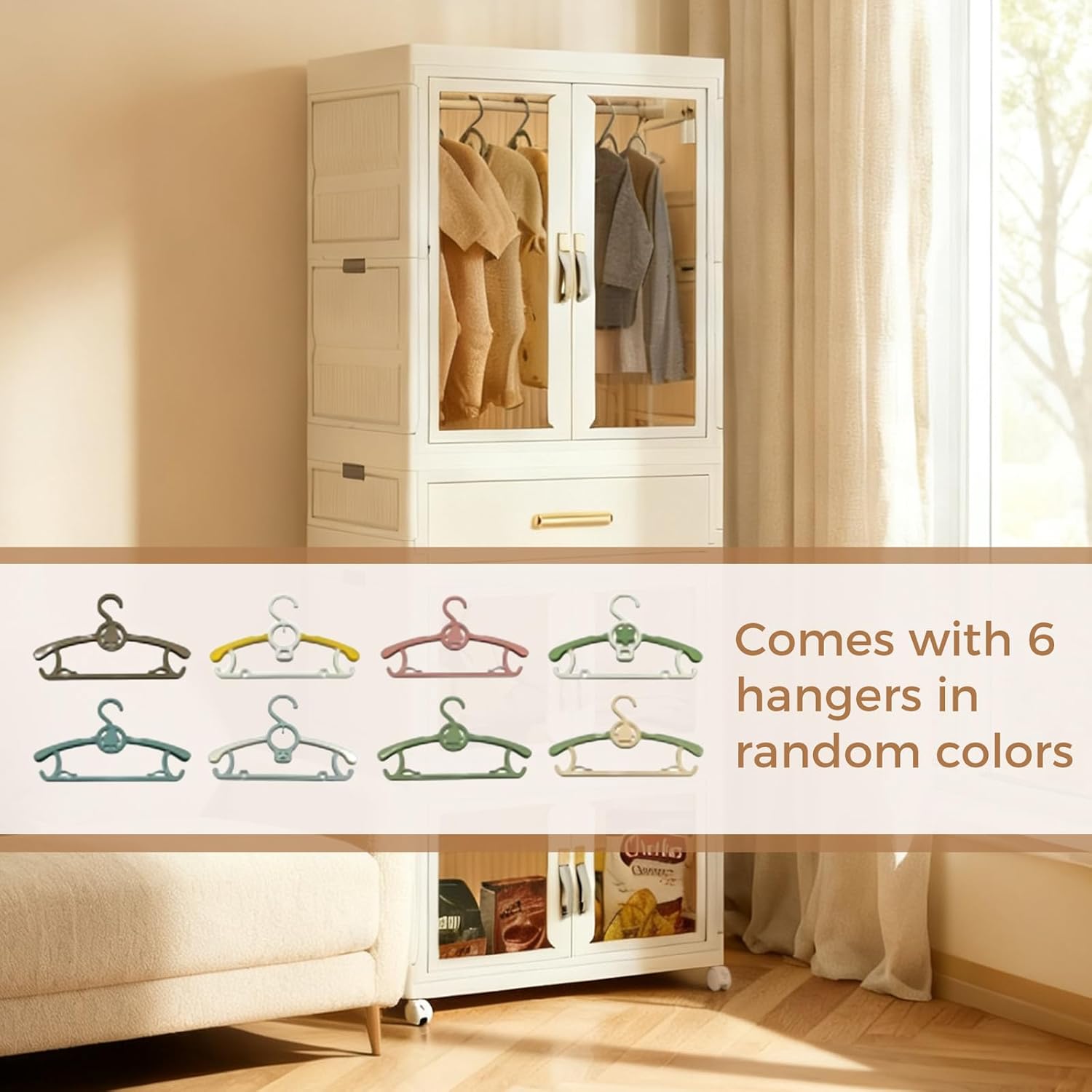 YHB Portable Storage Closet Cabinet, Easy Assembly Wardrobe Organizer with Visualization Doors, Drawers, Hanging Rods, Rolling Wheels for Pet Dog Clothes, Toys, etc for Thanksgiving & Christmas Day