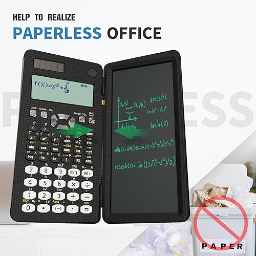 Miniatura 4 de Calculadora científica con tableta de escritura, ROATEE 991 MS Calculadora científica plegable de 2 líneas con bloc de notas, suministros de escuela