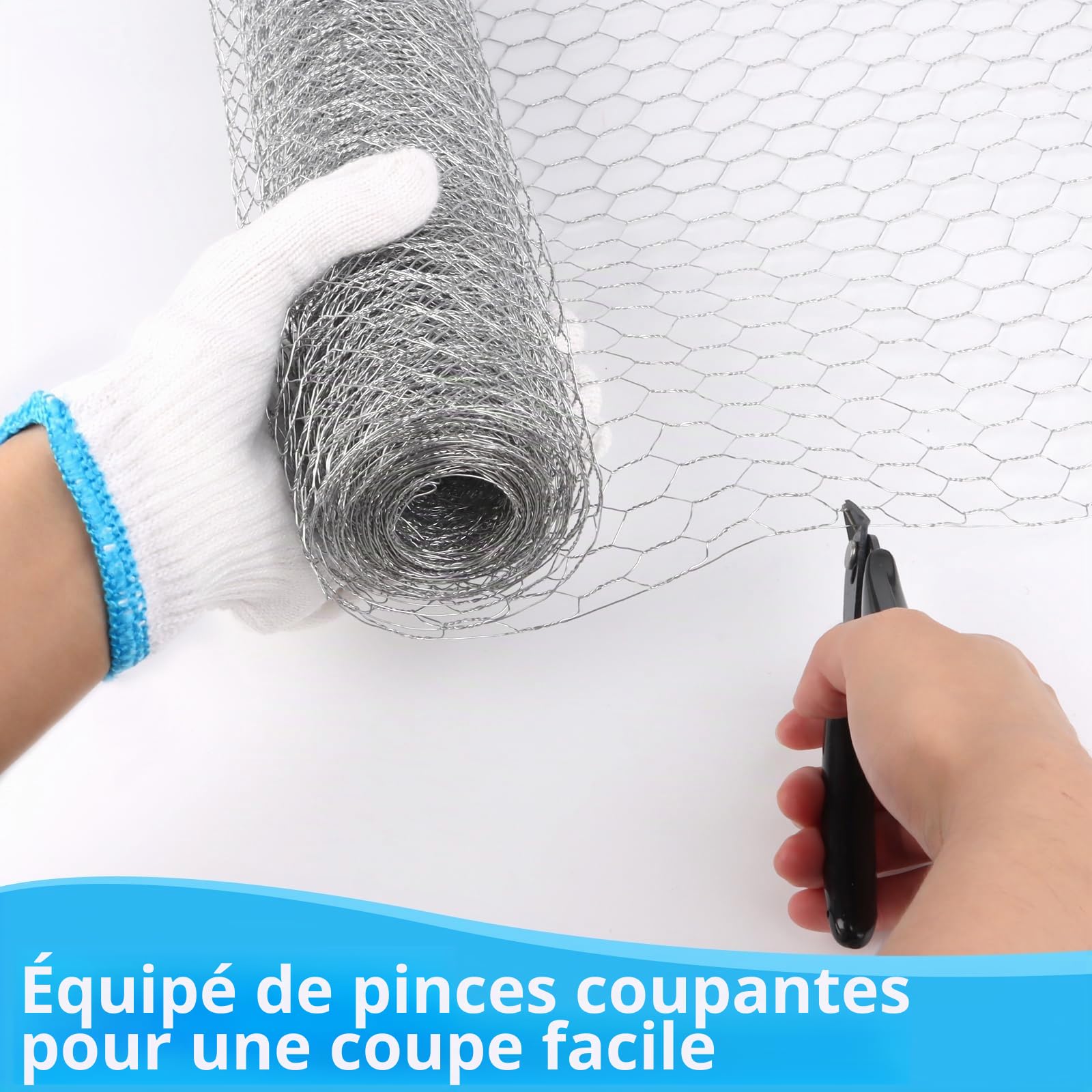 NVIYAM Grillage à poules, lapins, potager 0,4 x 6 m, Grillage Hexagonal Galvanisé, Treillis Métallique, grillage galvanisé, Grillage Voliere avec Pince Coupante et Gants, pour Poulailler, jardinage
