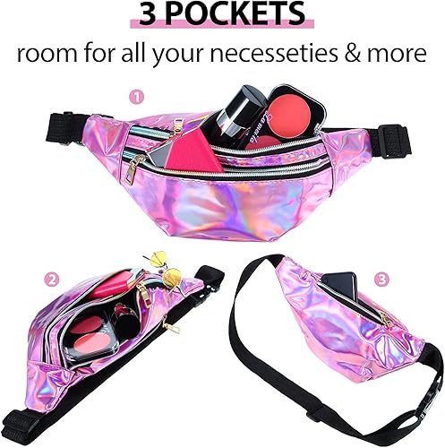Miniatura 4 de Frienda Riñonera holográfica de 2 piezas para mujer, paquete colorido de cintura deportiva