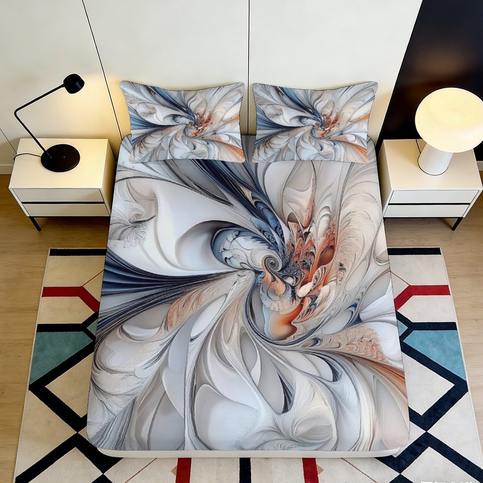 3D Printed Abstract Marble Fitted Sheet Microfiber Soft Elegant Swirl Mattress Cover for Bedroom Guest Room Decor 90x200x25cm
