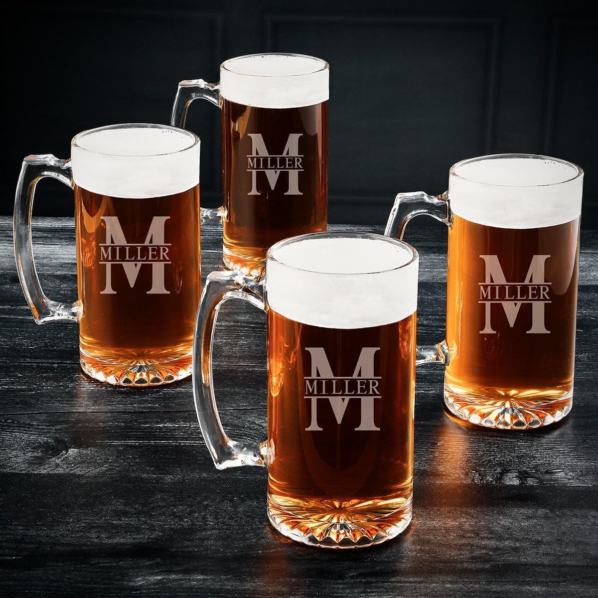 Bosworth Custom Beer Mugs, Set of 4 - Engraved Beer Mugs for Beer Lovers, Perfect for Groomsmen