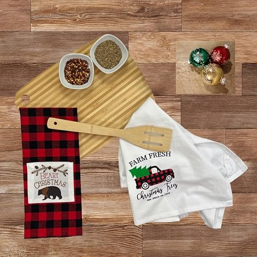 Vista 287 de Serafina Home Toallas de cocina navideñas navideñas: dos muñecos de nieve Be Jolly espiga y un muñeco de nieve bailarín, 3 piezas, tejido plano 100%