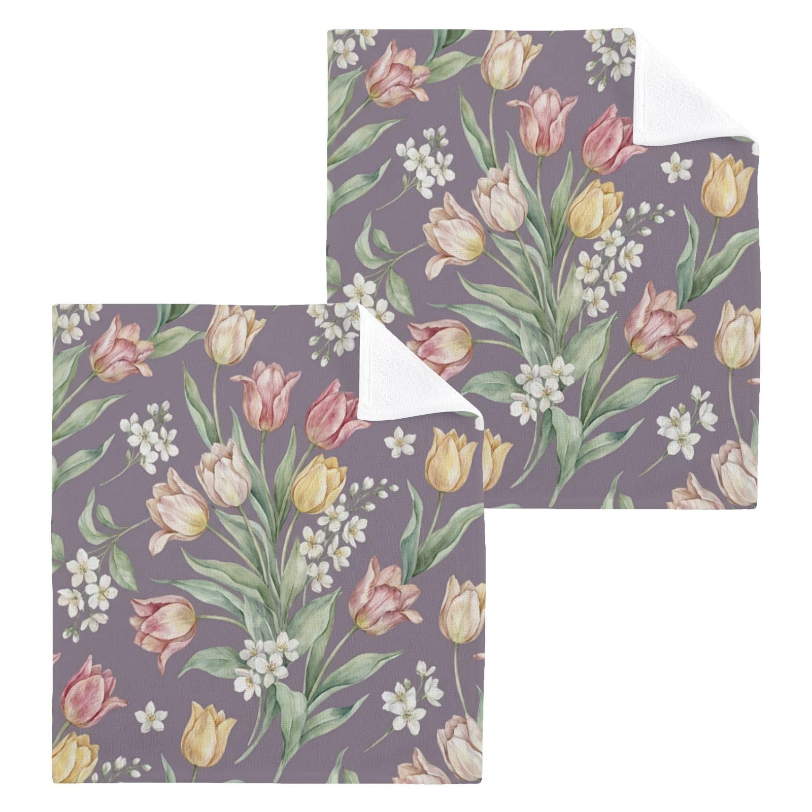 BOESI Soft Tulip Watercolor 12x12in Cotton Washcloth,Face Towel