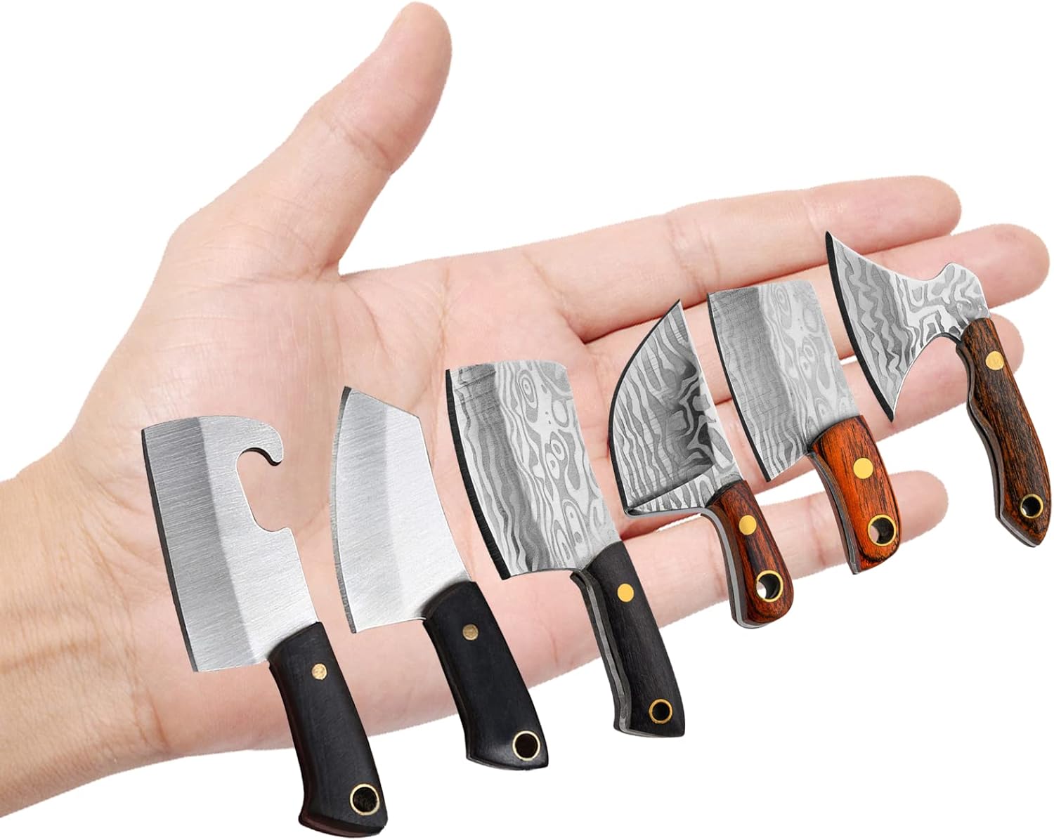 Damascus Pocket Mini Knife Set,Chef Knife EDC Small Knife
