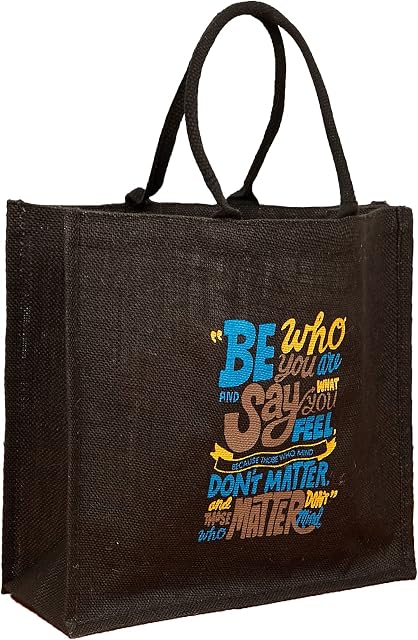 Natural Canvas Jute Tote Bags With Printed Design | Reusable Shopping Bags | Eco Friendly Lunch Handbag | Bag For Life | 29cm Height x 30cm Width x 14cm Depth