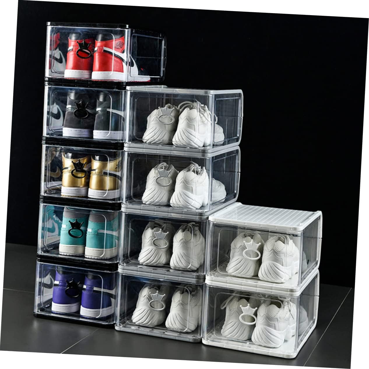 Levemolo 5PCS Small Detachable Foldable Thick Plastic Shoes Boxes Dustproof Shoe Storage Organizer for Home Bedroom