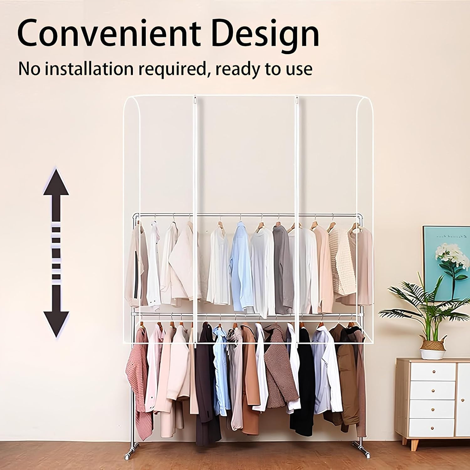 Garment Rack Cover, Clothes Covers Protecting Dusts, Garment Bag for Dresses Long, Clear Garment Bags with Zipper, for Floor Hangers