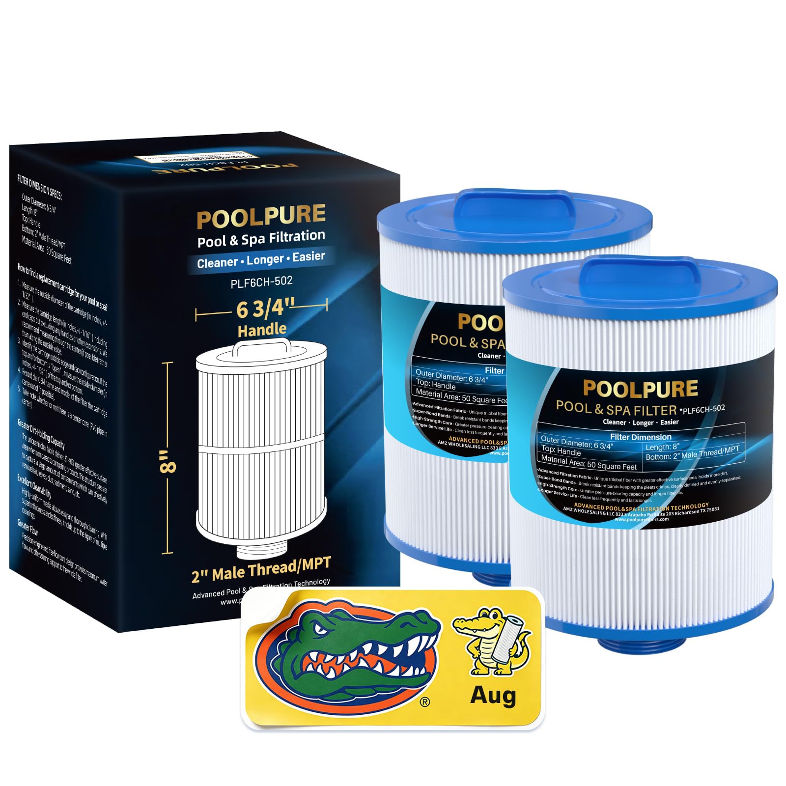 POOLPURE Lot de 2 filtres de Rechange pour Spa PAS50SV-F2M, Unicel 6CH-502, Filbur FC-0311, Philter 60506, Excel Filters XLS-604, Baleen AK-90161, Magnum AR50, Master Deluxe M60506