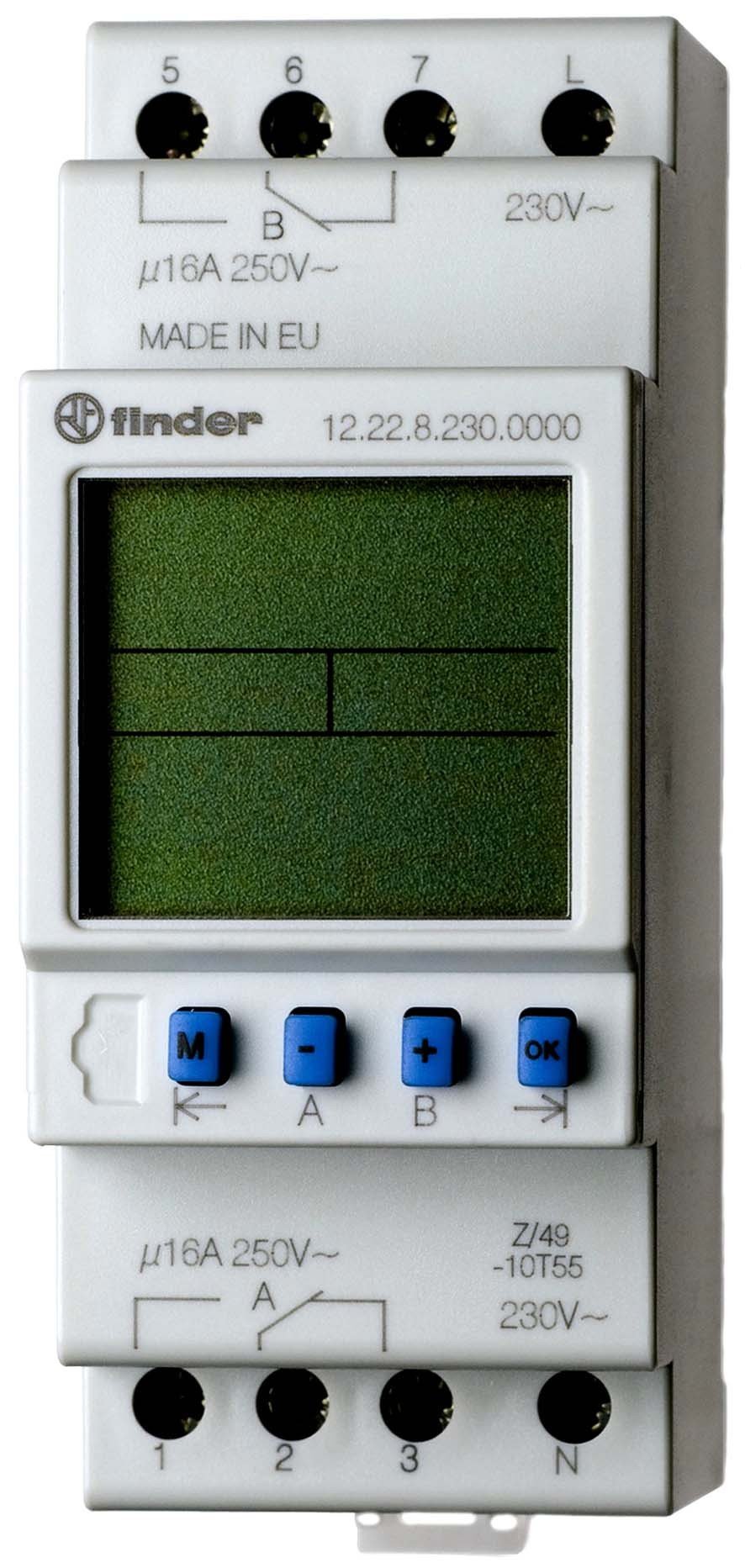 Interrupteur horaire digital Finder 12.22 double inverseur 16A pour automatisme