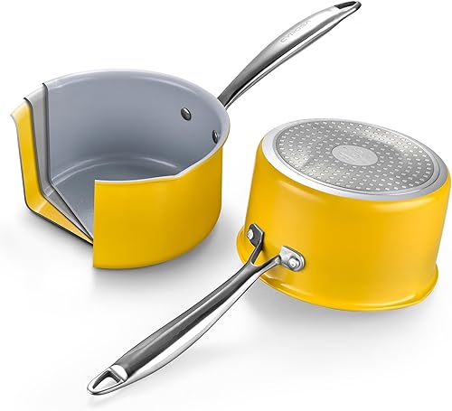 Miniatura 6 de Sartén antiadherente de 2 cuartos de galón con tapa, cacerola de cerámica, olla pequeña no tóxica, sin PTFE ni PFOA, apta para horno y compatible