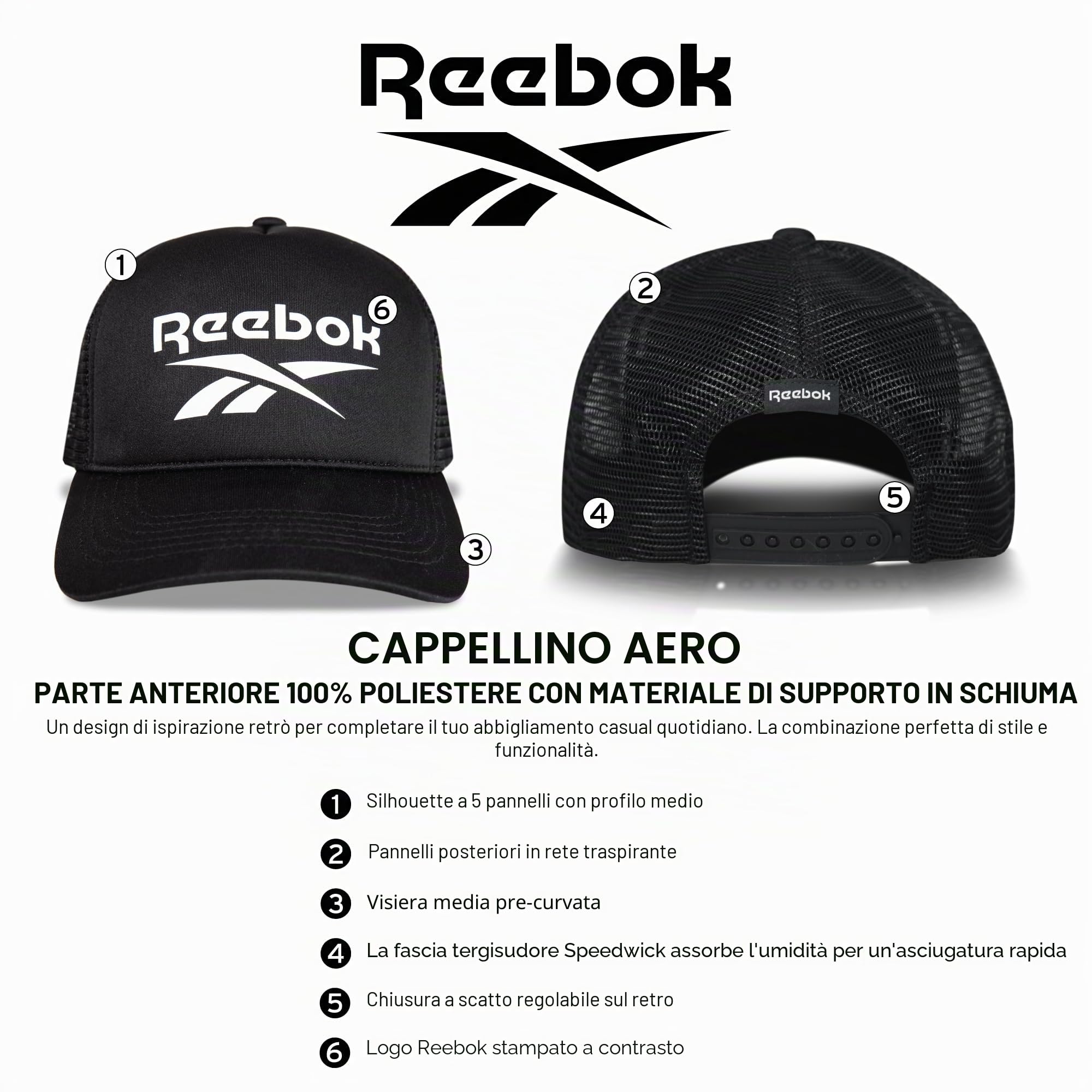 Reebok - Cappellino Aero, Cappellino da Baseball Unisex - Adulto