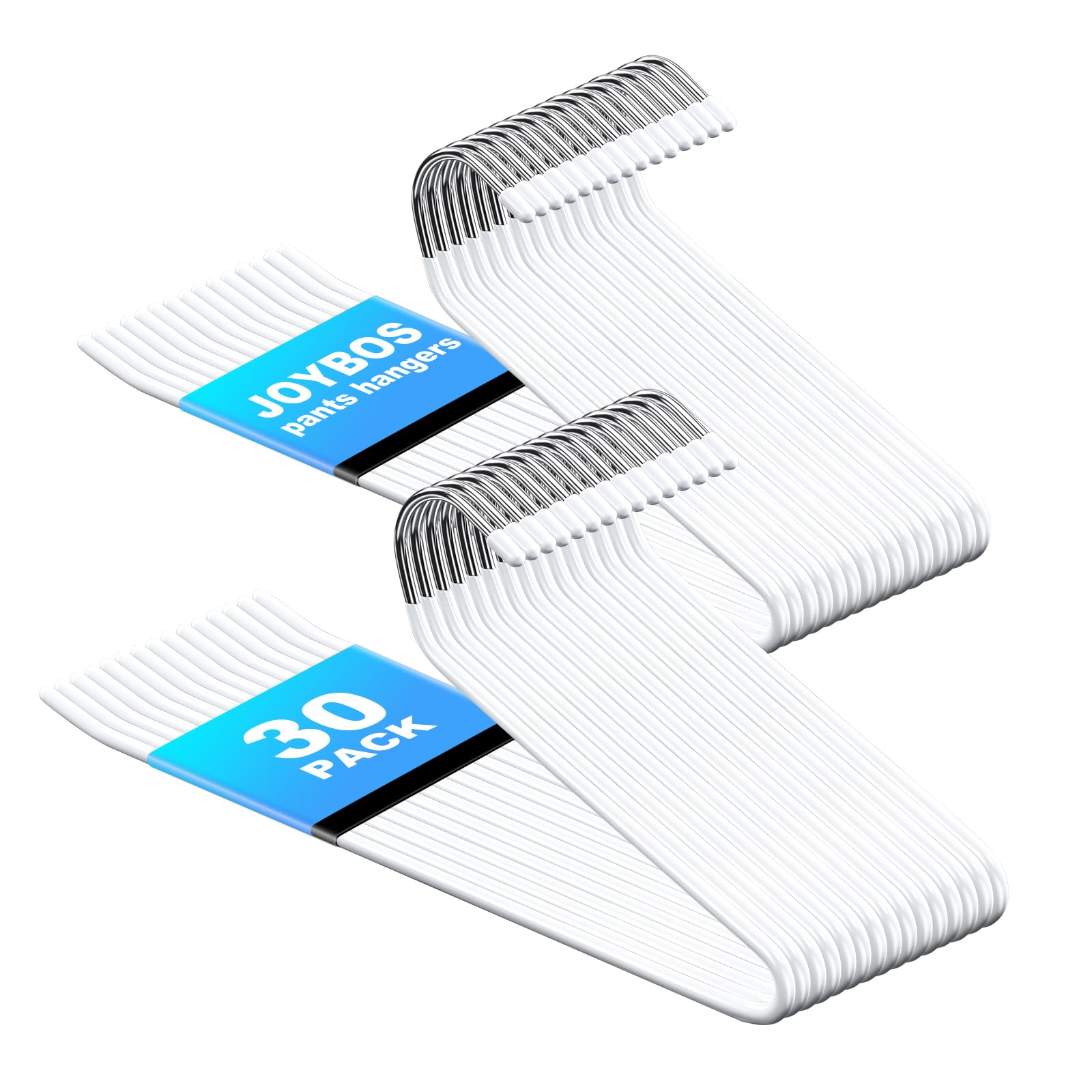 JOYBOS 30 Pack Pants Hangers Space Saving, Open Ended Hangers for Pants, Scarf Organizer Hanger for Closet, Metal Non Slip Jean Hanger - White Pant Hangers for Jeans,Trouser,Leggings,Slacks