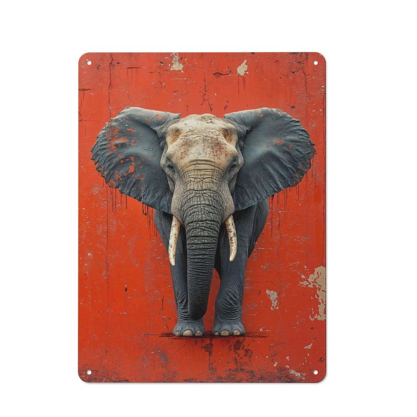 Junmoney Style-21 Elephant On Red Wall Retro Tin Sign 40X30cm For Café Or Restaurant, Housewarming Wall Decor For People Furnishing Café And Restaurant