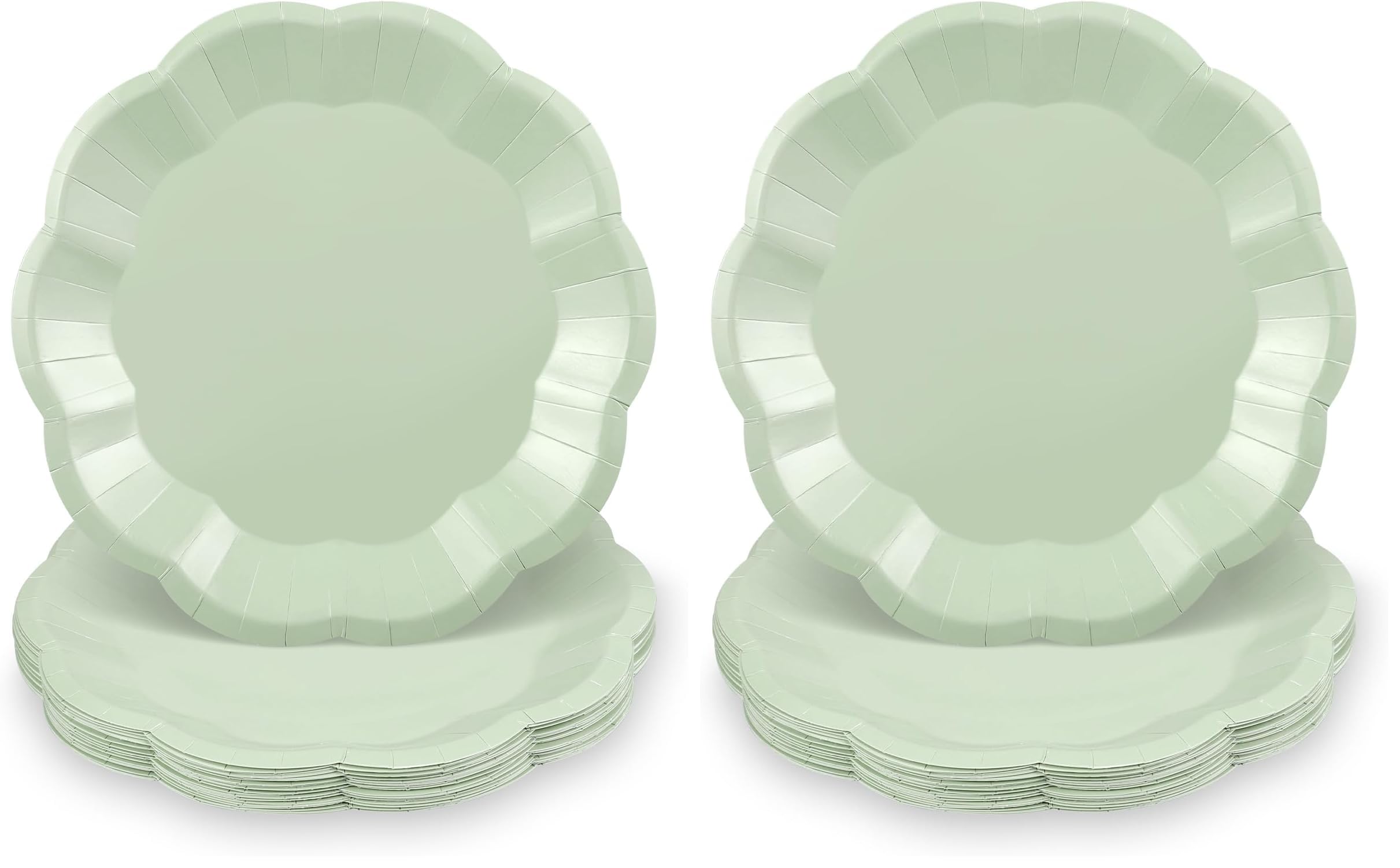 NatNarr 30pcs Sage Green Paper Plates, 7inch Scalloped Small Dessert Cake Plates Cute Party Plate Disposable Sage Greens Party Supplies for Wedding, Baby Bridal Shower, Birthday (Pack of 2)