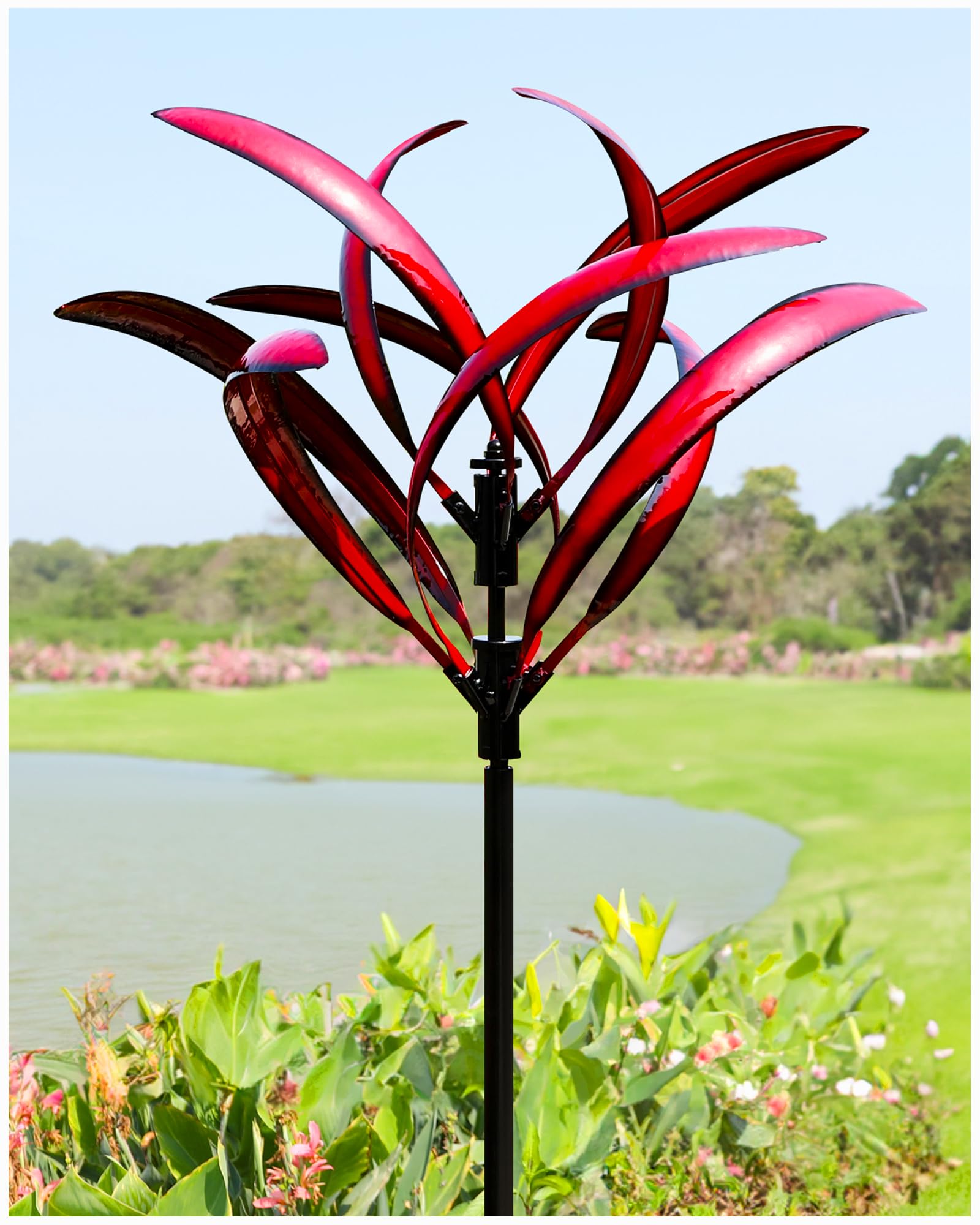82 inch Wind Spinners Outdoor - Extra Large Metal Wind Sculptures & Spinner with Stake, Big Clearance Windmills for The Yard and Garden, Tall Yard Art Decor-Burgundy Red