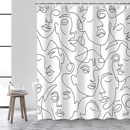 Miniatura 8 de LIVILAN Cortina de ducha de cara abstracta, cortina de ducha abstracta, juego de cortinas de ducha modernas con 12 ganchos, cortina de ducha