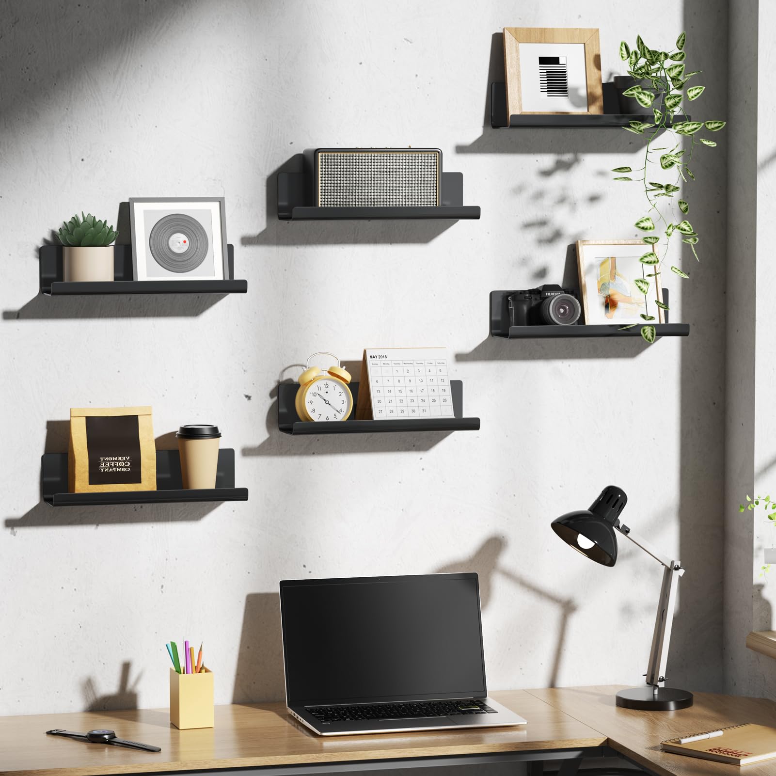 WELDUN Floating Shelves, Set of 6 Wall Mounted Shelf, Picture Ledge Display, Decorative Wall Shelves for Living Room Bedroom - Image 2