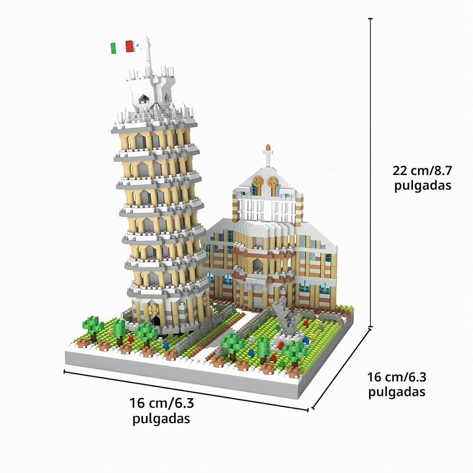 Torre Inclinada de Pisa en Bloques Micro Mini - Juego de Construcción a Escala 8.7" para Adultos, Juguetón Educativo de Stem para Adolescentes y Adultos (más de 1700 Piezas)