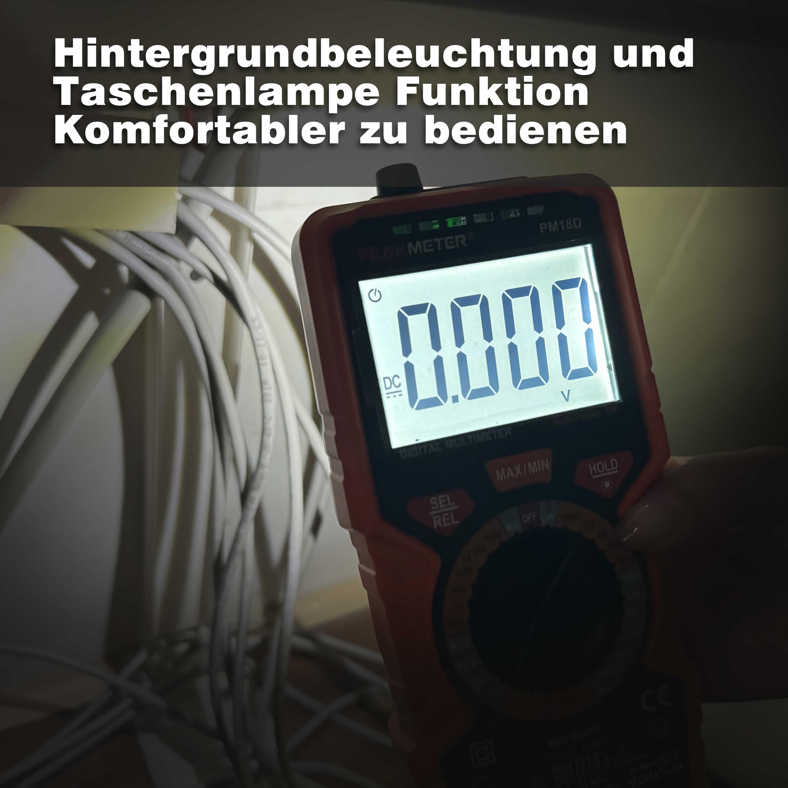 Digital Multimeter mit 6000 Zählungen,True RMS Voltmeter Ohmmeter Amperemeter,Misst Spannung Strom Widerstand Diode Durchgang Temperatur Frequenz NCV Mit LCD-Anzeige und Taschenlampe