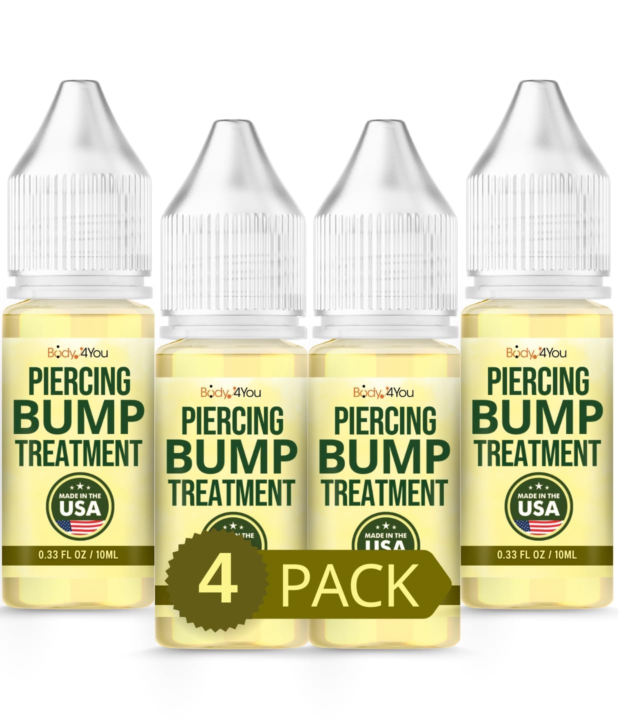 BodyJ4You Piercing Keloid Bump Removal - Natural Oil Piercing Bump Treatment - Nose Septum Belly Ear Cleaner Soothing Skin Recovery Solution - Safe Care New Piercing Reduce Scars - 4 x 0.33 Fl Oz