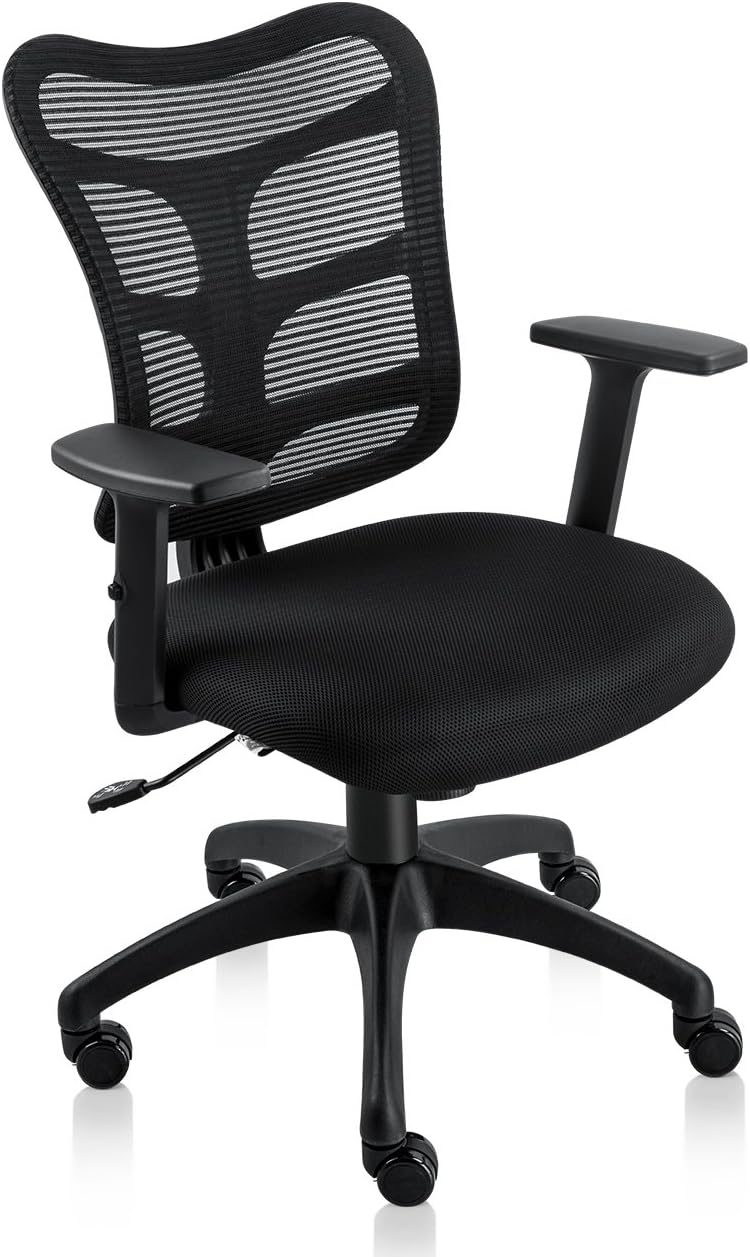NKV Ergonomic Office Chair Mesh Computer Desk Chair Swivel Task Chair with Adjustable Armrests (Black)
