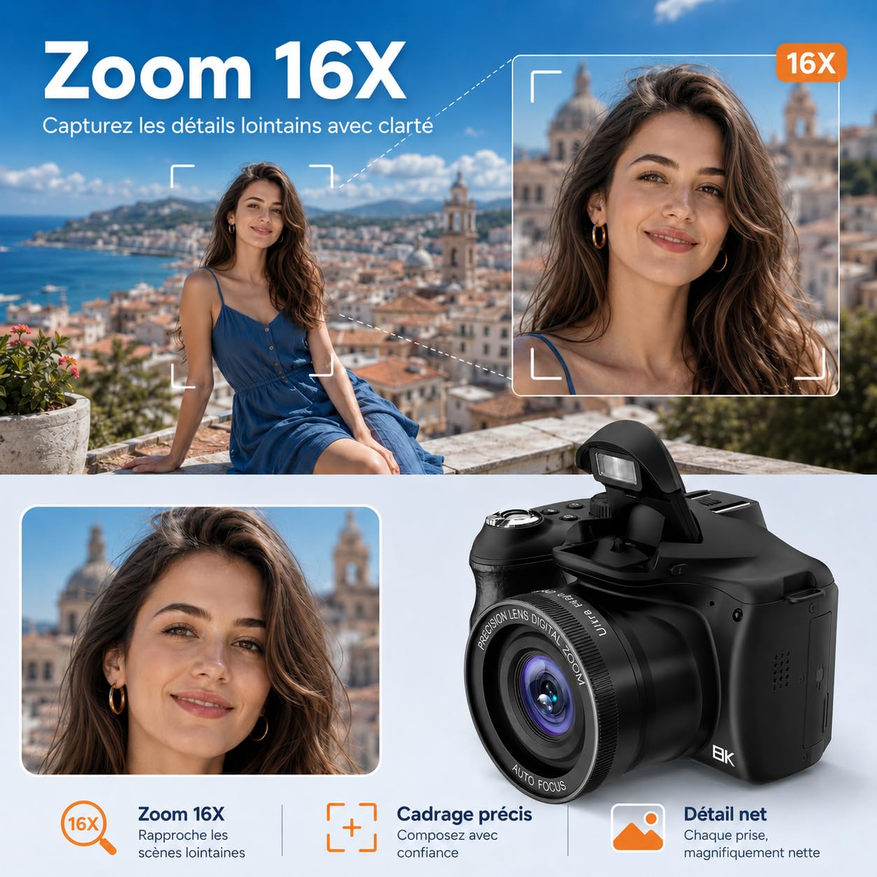 Cámara Digital 8K 75MP con WiFi Doble Lente Selfie para Vlogs Principiantes